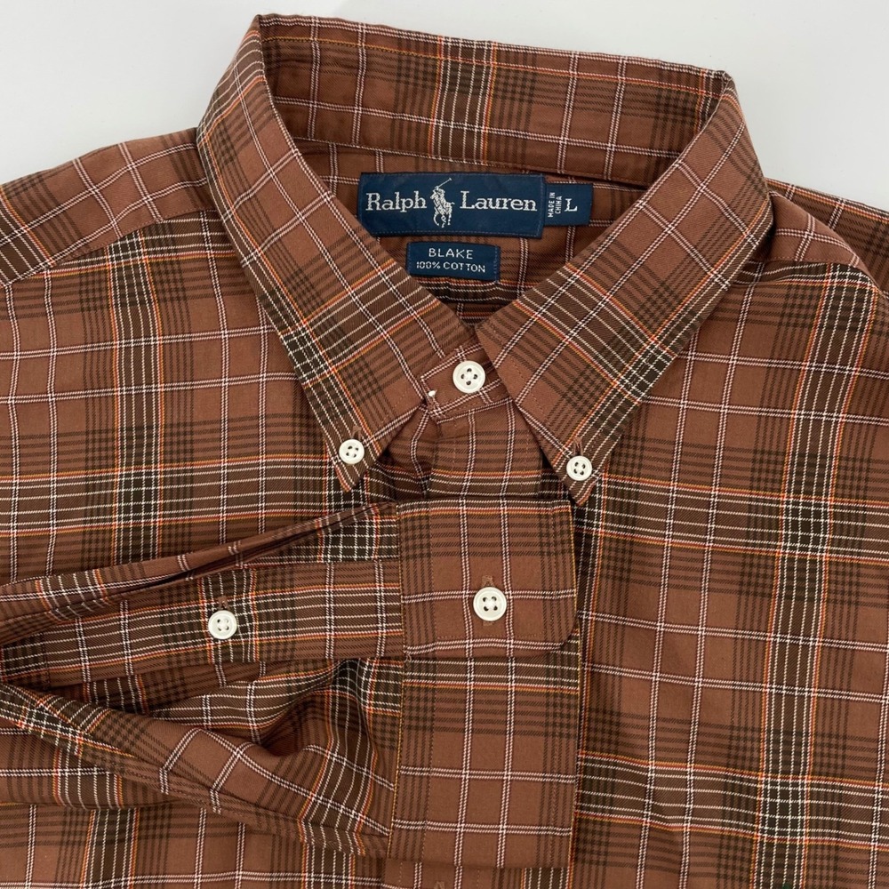Polo Ralph Lauren Blake Men's Large Brown Plaid Button Down Shirt Long Sleeve